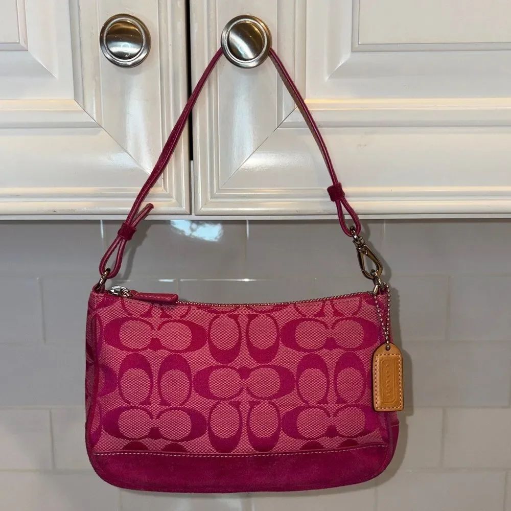 Coach Y2K Vintage Purse Bag Demi Hampton Signature Canvas & Suede Mini Shoulder